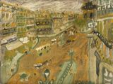 a painting of a city with a lot of buildings on it