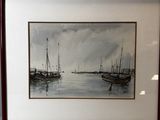 a picture of a painting of boats in the water