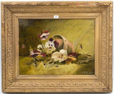 une peinture à l'huile représentant des fleurs dans un vase sur une table