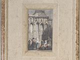 an image of a painting of a group of people outside a building