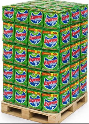 Lot de 60 paquets de lessive Power, en poudre 140 g chacun.