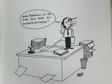 an open book with a cartoon of a man talking on the phone