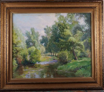 Georges MOULLADE (1893-1968) Rivière entourée d'arbres