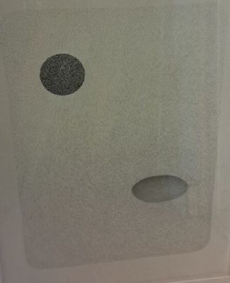 a glass shower door with a round hole in it