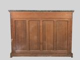 an old wooden bar with a marble top on a gray background
