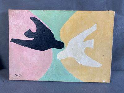 A. HARNITOUCHE Oiseaux volants, HST, SBG, 38x55 cm (accident…