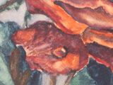 a painting of a rose that is on a table