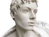 a white statue of a man with a towel on his shoulder