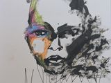 tableau représentant un homme au visage coloré sur fond blanc