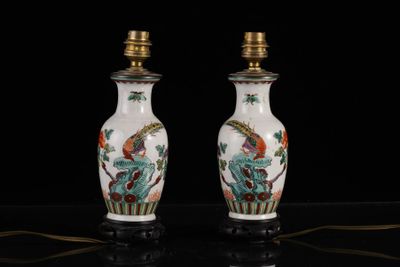 paire de vases chinois ornés d'oiseaux et de fleurs sur fond noir
