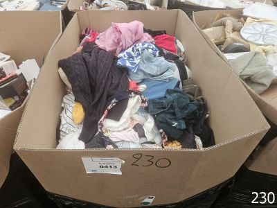 un carton rempli de vêtements sur le sol