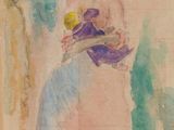 an image of a painting of a woman with a hat on her head