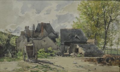LUTSCHER (Fernand) "Cour de ferme en Anjou" aquarelle, sbd, …