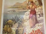 une affiche représentant une femme tenant un panier de fruits