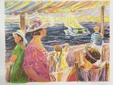 a painting of a group of people on a boat
