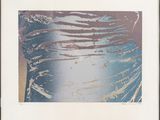 framed photograph of a blue and brown abstract painting with a white border