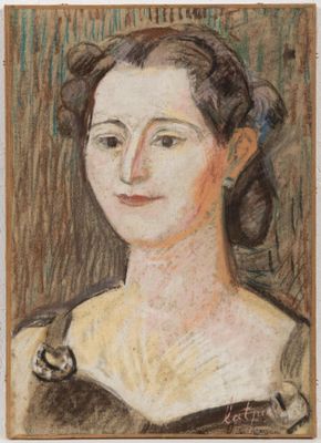 une image représentant un tableau d'une femme avec un chat sur l'épaule