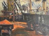 un tableau représentant un homme travaillant dans une usine
