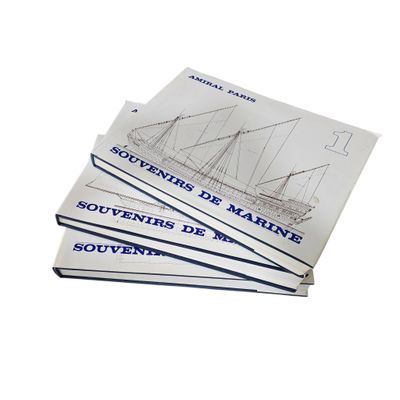 four books on a white background with a ship in the middle