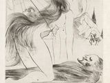 an image of a drawing of a woman laying on a bed