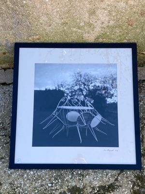 a picture of a broken picture frame on the ground