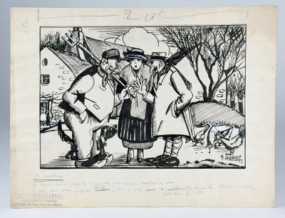 un vieux dessin représentant un homme et une femme debout l'un à côté de l'autre