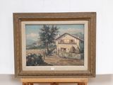 a picture of a painting of a house on a easel
