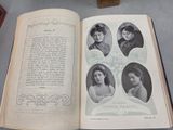 an open book with pictures of women in it on a table