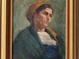 un tableau représentant une femme vêtue d'une veste verte et d'un chapeau rouge