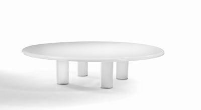 an image of a white table with four legs and a round table top