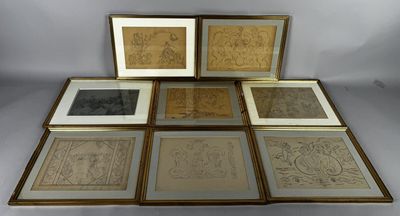 six framed and unframed prints of a man and a woman