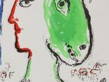 a drawing of a man with a green face