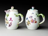 paire de théières en porcelaine ornées de fleurs et d'oiseaux
