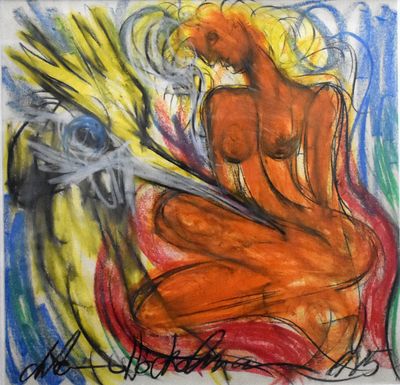 un tableau représentant une femme assise sur une chaise avec un chat