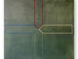 un tableau représentant un champ vert sur lequel figure une ligne rouge