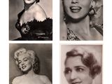 four black and white photographs of marilyn monroe and other women