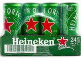 four cans of heineken are stacked on top of each other