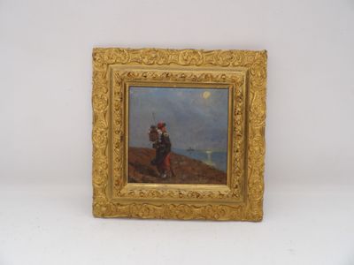 une image représentant un tableau où l'on voit un homme et une femme sur une colline