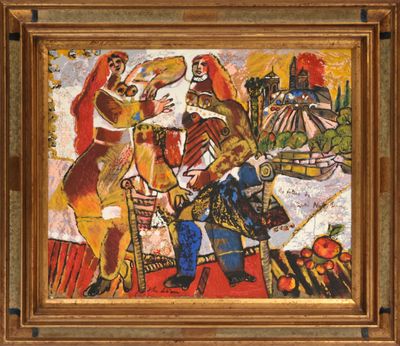 une image d'une peinture représentant un groupe de personnes jouant des instruments