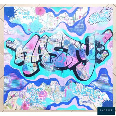 painting of graffiti on a wall of a building with a sky background