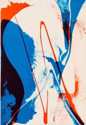 une image représentant une peinture abstraite aux couleurs rouge, bleue et blanche