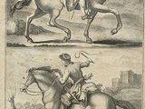 two pictures of a man riding a horse and a woman riding a horse