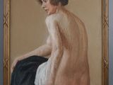an image of a painting of a nude woman sitting on a bench