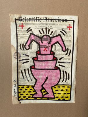 Keith HARING (1958-1990) Dessin de techniques mixtes sur une…