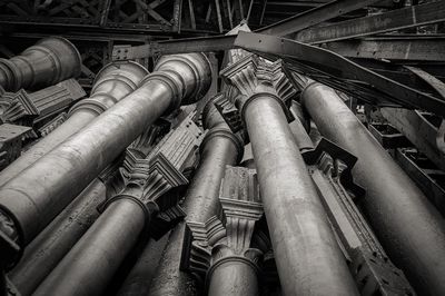 black and white photograph of a bunch of pipes in a building