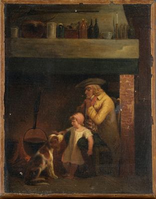 une image représentant un tableau sur lequel figurent un homme et un enfant dans une cuisine
