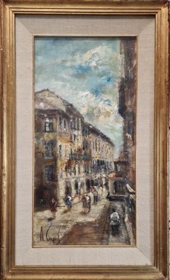 Antonio CARGNEL (né en 1946) Rue animée à Milan (Rue Pietro …
