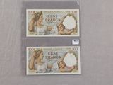 deux billets sur lesquels figurent les portraits d'une femme et d'un homme