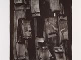 an image of a black and white photo of a piece of art