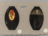 une image représentant deux vases ornés de motifs, sur une feuille de papier